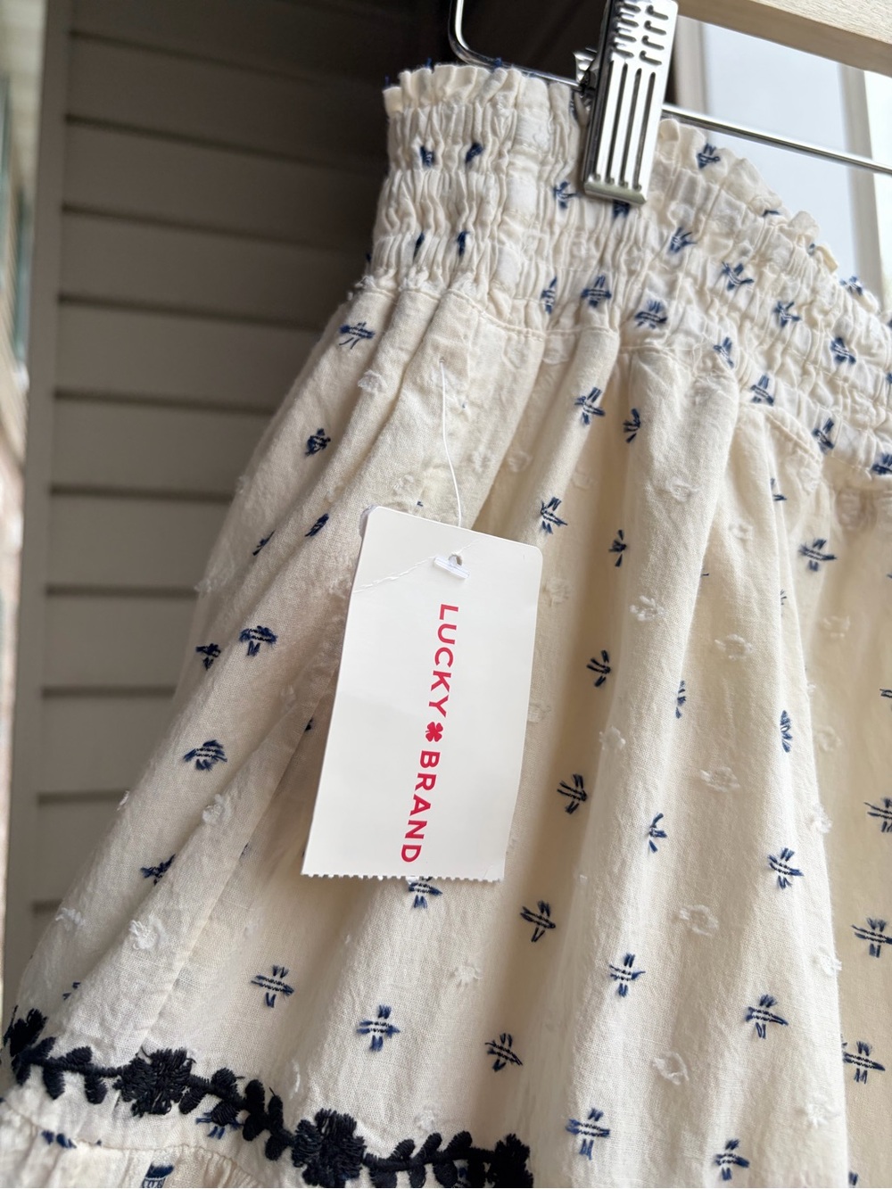 🆕✨Lucky Brand Boho Tiered Midi Skirt Cream Smocked Waist XL Cottagecore Peasant - Picture 14 of 17